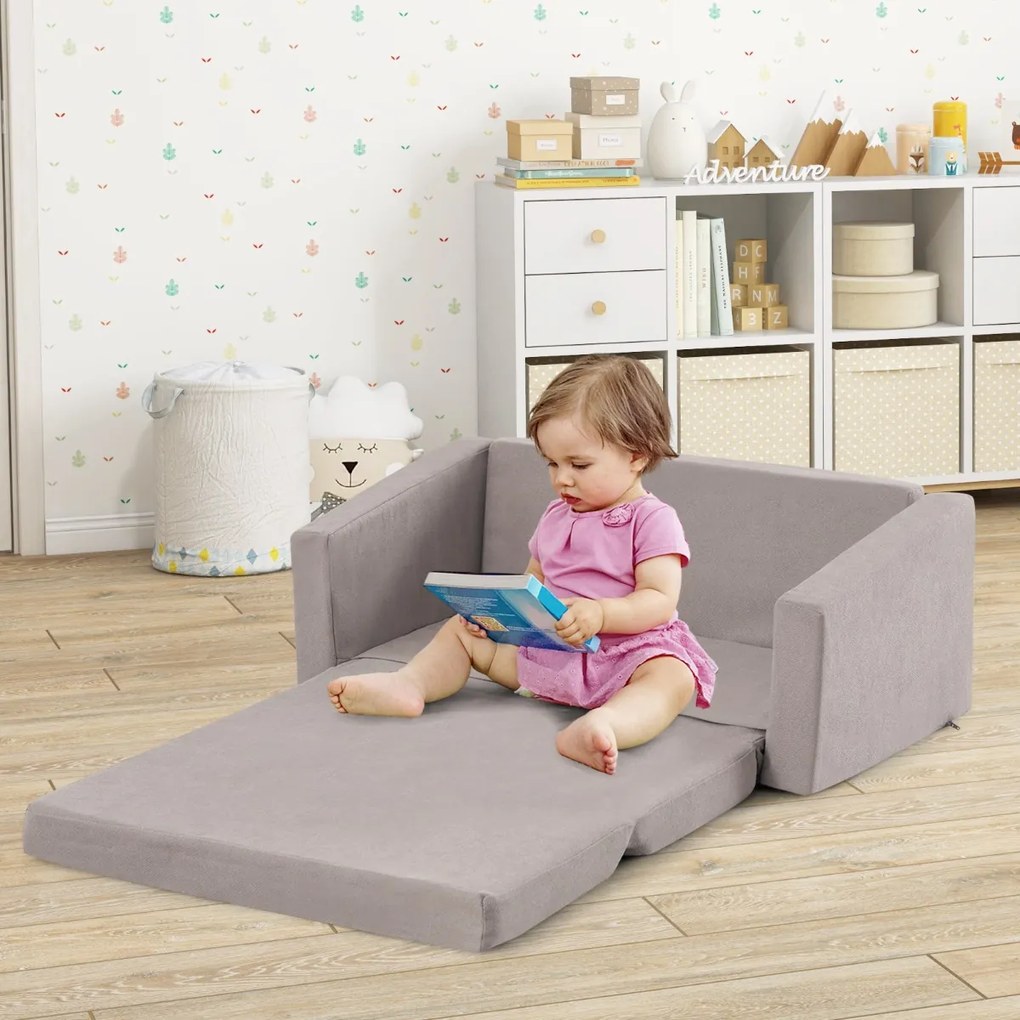 Cadeira infantil conversível 2 em 1 com camada sólida e lavável Sofá-cama duplo para crianças para quarto 77 x 43 x 40 cm Cinzento