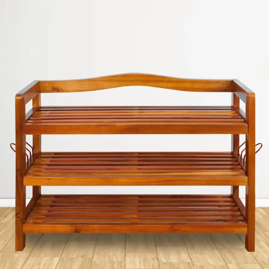 Sapateira em madeira de acácia com 3 prateleiras 85 x 26 x 62 cm Castanho