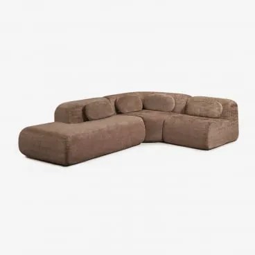 Sofá Modular De Canto Em Chenille De 3 Peças Com Chaise Longue À Esquerda Embalado A Vácuo Mérida Chenille Castanho Caramelo - Sklum