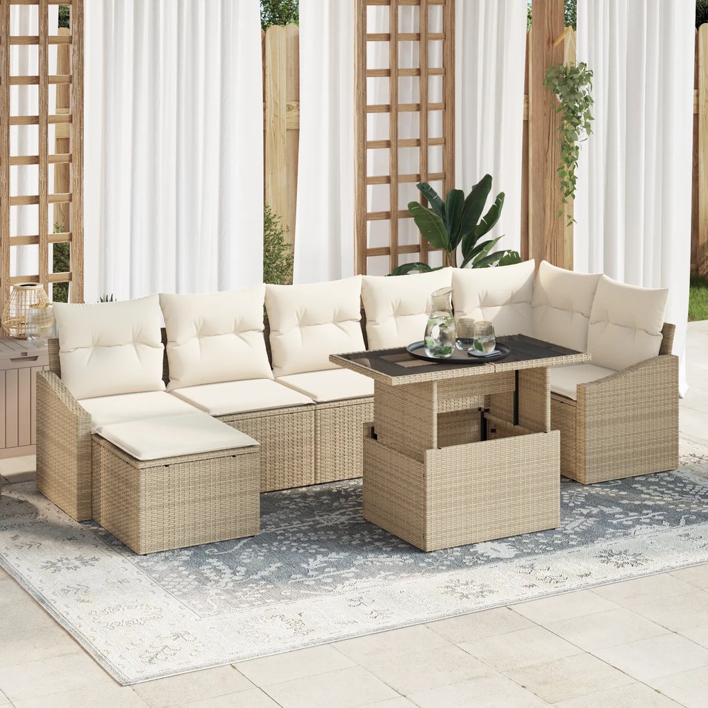 vidaXL Conjunto de Sofá de Jardim 8 Peças com Almofadas Bege Rattan Sintético