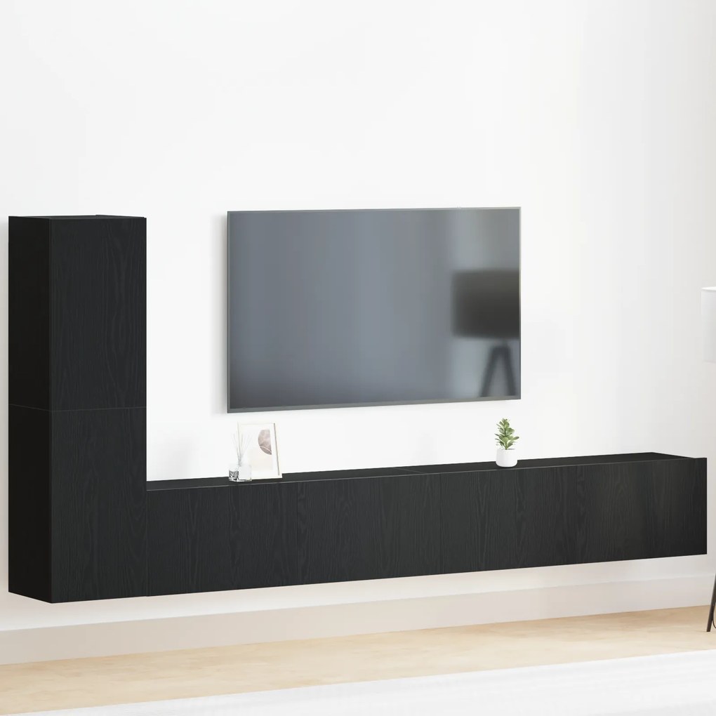 Conjunto de Gabinete de TV VidaXL de 3 Peças, Montado na Parede, Madeira de Carvalho Preto