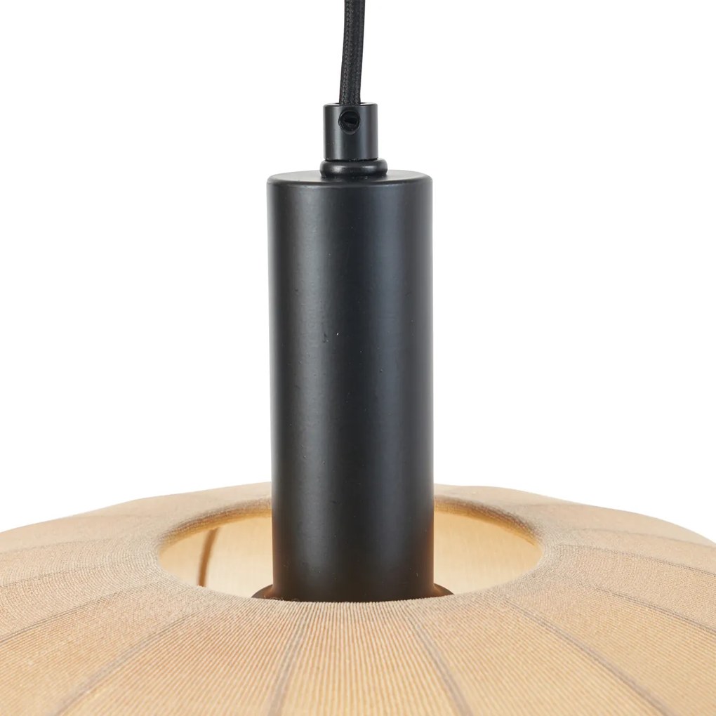 Candeeiro suspenso Japandi preto com abajur de tecido castanho 2 luzes - Bida