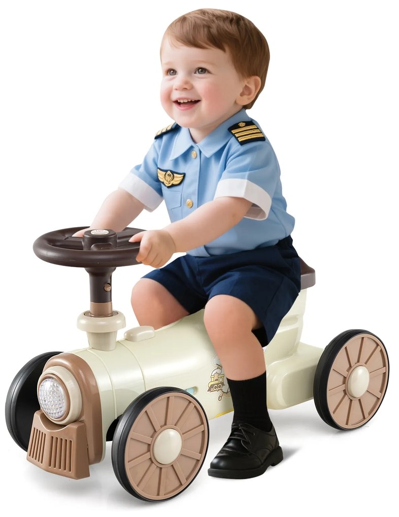 Passeio no trem de carrinho com botão de som e compartimento de armazenamento - laranja
