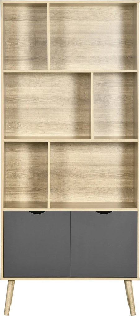 Estante, armário de arrumação com 6 prateleiras, 80 x 35 x 180 cm, em tom natural e cinzento escuro