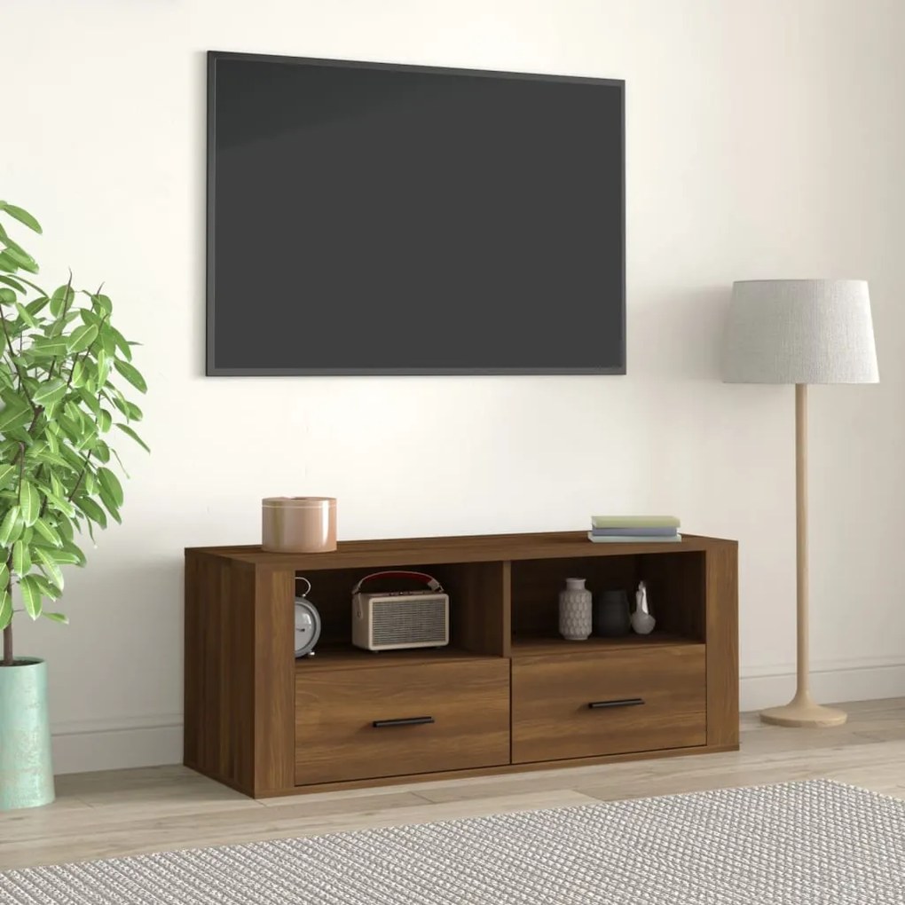 vidaXL Móvel TV 100x35x40 cm madeira processada cor carvalho castanho