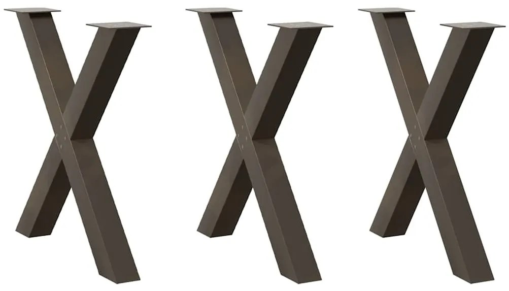 vidaXL Pés para mesa de jantar em formato de X, 3 peças, aço natural, 80x(72-73) cm, aço