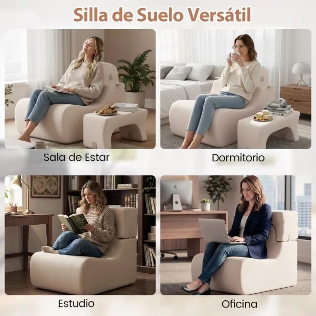Cadeira de chão para adultos (MESA NÃO INCLUIDA) com apoio de cabeça removível Capa de veludo lavável e enchimento de espuma elástica bege
