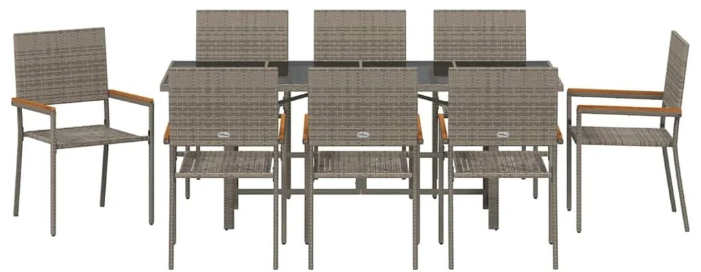 Conjunto de Jantar de Jardim vidaXL de 9 Peças Cinza Polyrattan