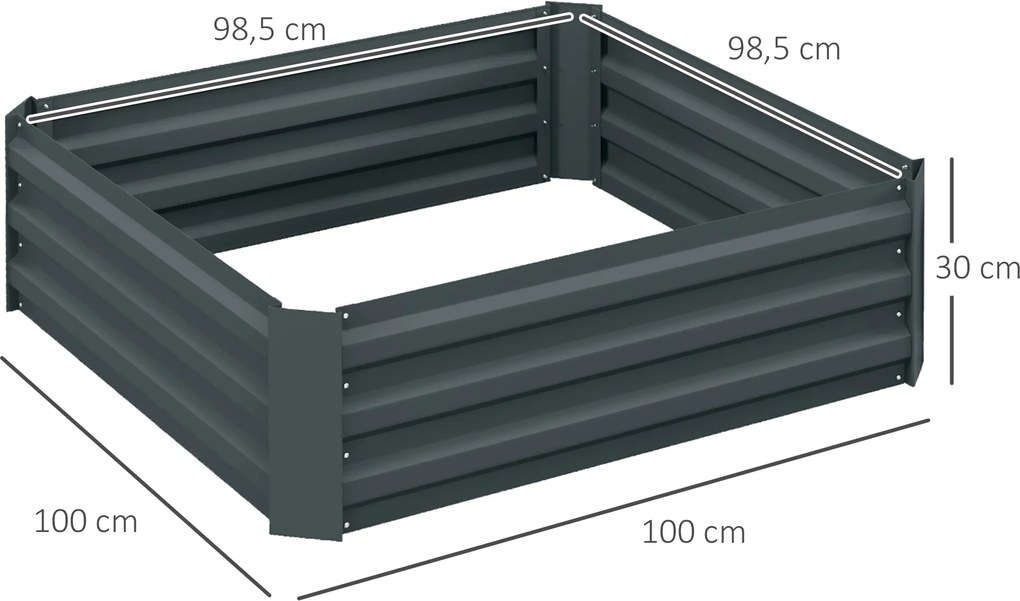 Conjunto de 2 floreiras de horta com dimensões 100 x 100 x 30 cm - chapa de aço ondulada cinzenta escura