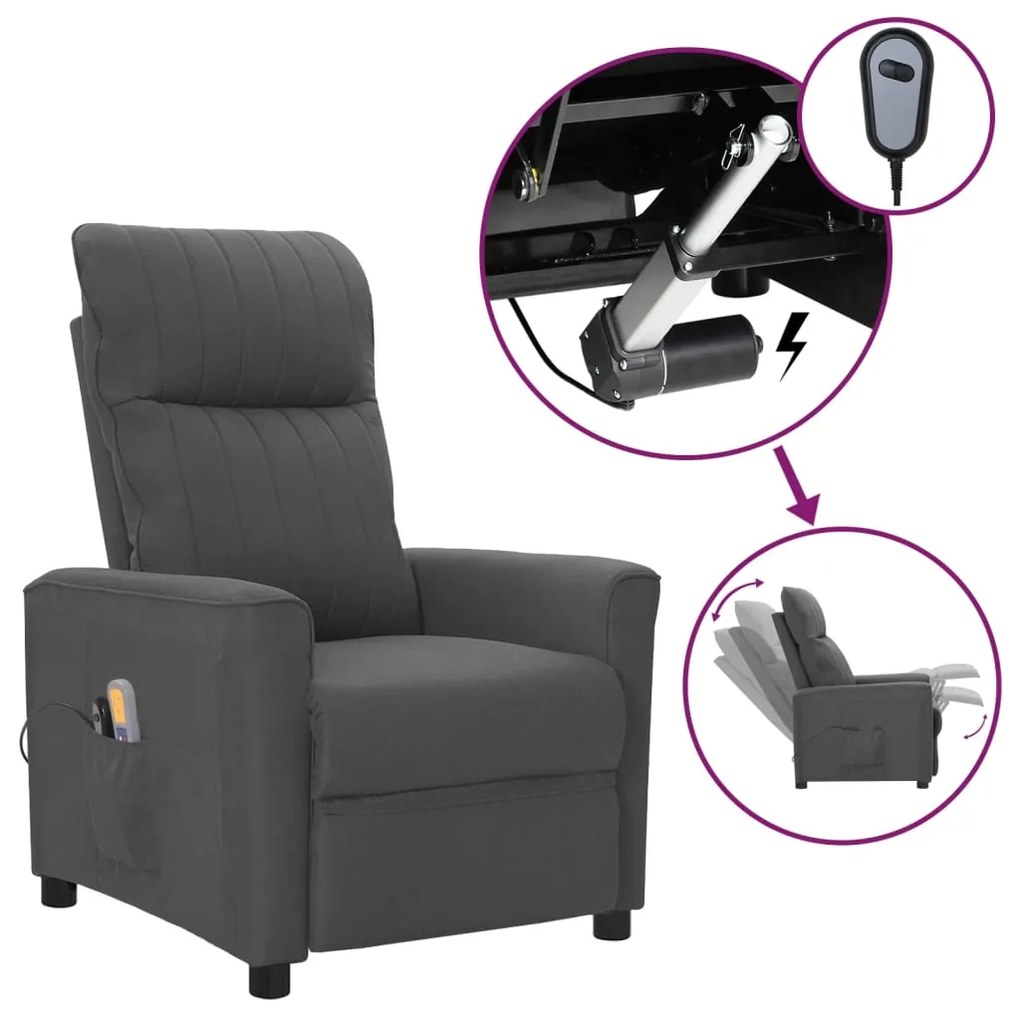 3098890 vidaXL Poltrona de massagens elétrica tecido cinza-escuro