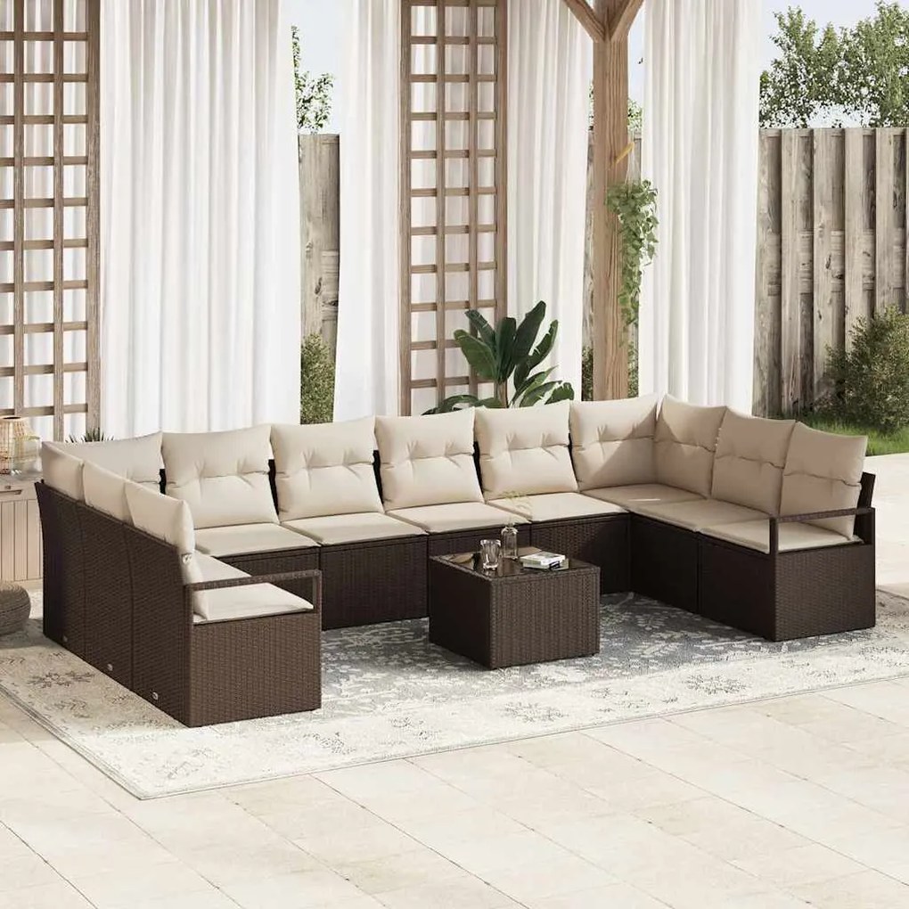 Conjunto de Sofá de Jardim com 10 Peças e Almofadas Cinzas de Rattan S