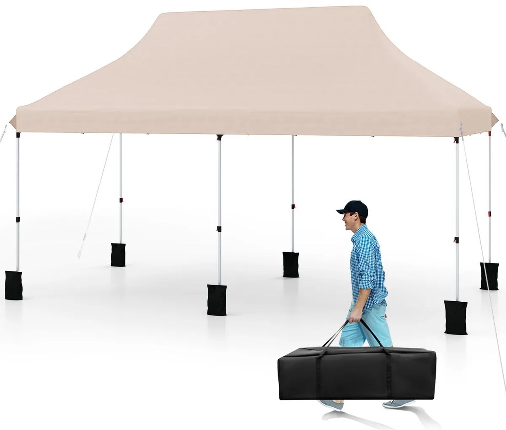 Tenda festas, eventos de 3 x 6 m com pesos e bolsa de transporte dobrável com altura ajustável de jardim bege