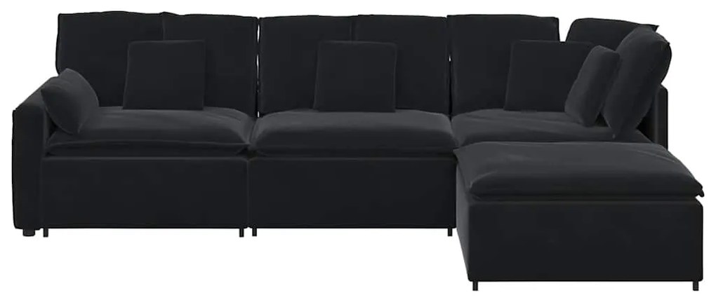 Sofá modular com pufes e almofadas veludo preto