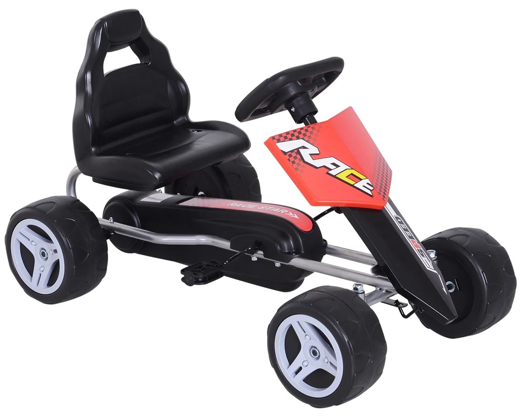 HOMCOM Kart a Pedal Go Kart com Assento Ajustável Kart Racing para Crianças acima de 3 Anos Brinquedo de Exterior Carga Máxima 30 kg 80x49x50 cm Vermelho e Preto