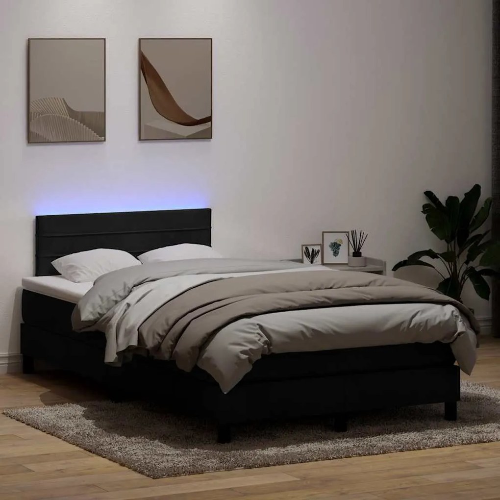vidaXL Cama box spring c/ colchão e LED 120x220 cm veludo preto