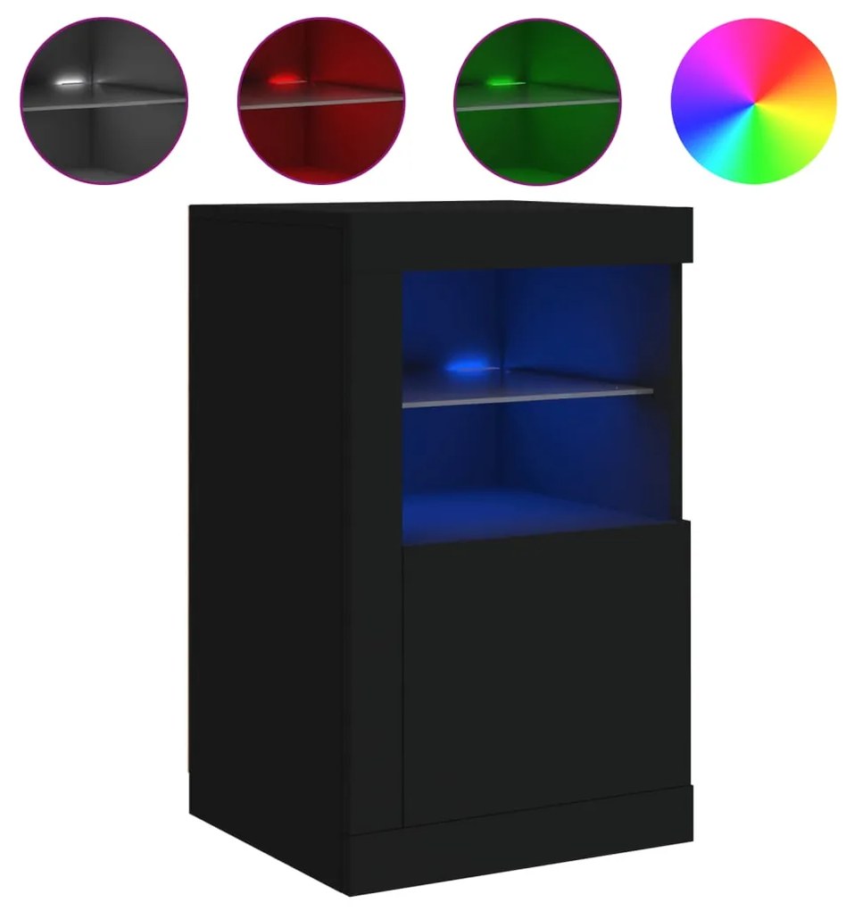 Móveis de apoio c/ luzes LED 2 pcs derivados de madeira preto