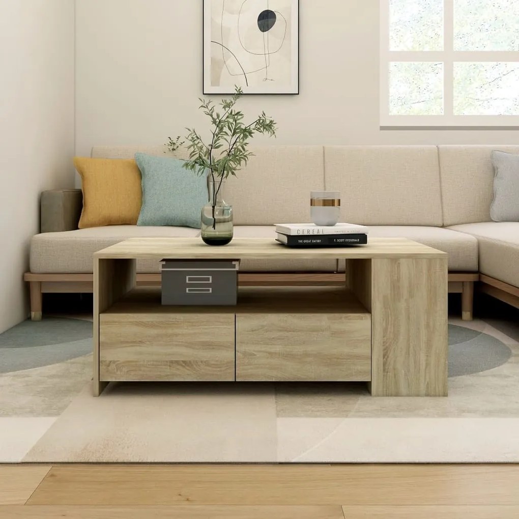 vidaXL Mesa de centro 102x55x42 cm madeira processada carvalho sonoma