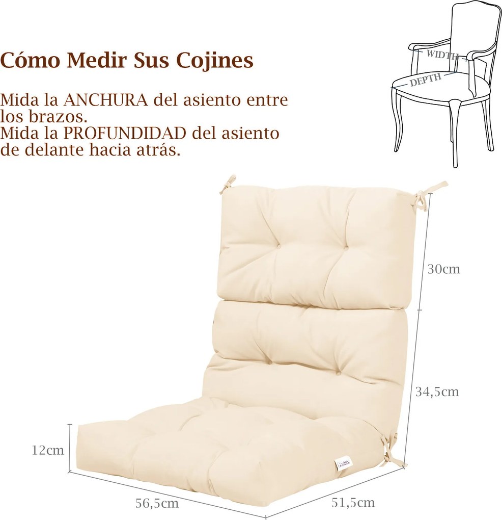 Almofada para Cadeira de Encosto Alto (CADEIRA NÃO INCLUIDA), 56,5 x 51,5 x 64,5 cm, Altura do Encosto Ajustável, Bege