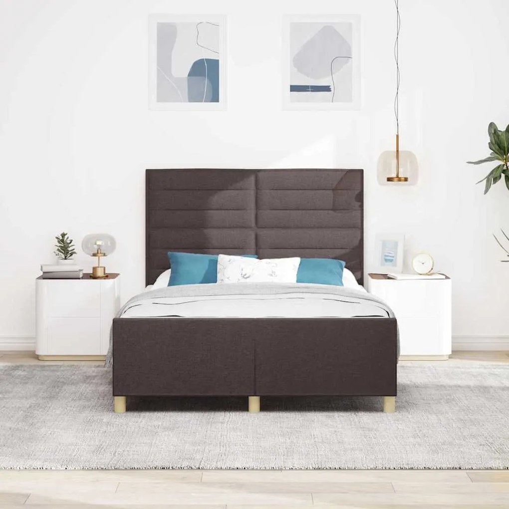 Cama vidaXL Castanho Escuro 160x200 cm Tecido