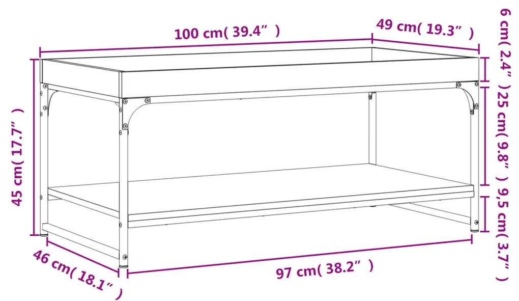 Mesa de centro 100x49x45 cm derivados madeira carvalho sonoma