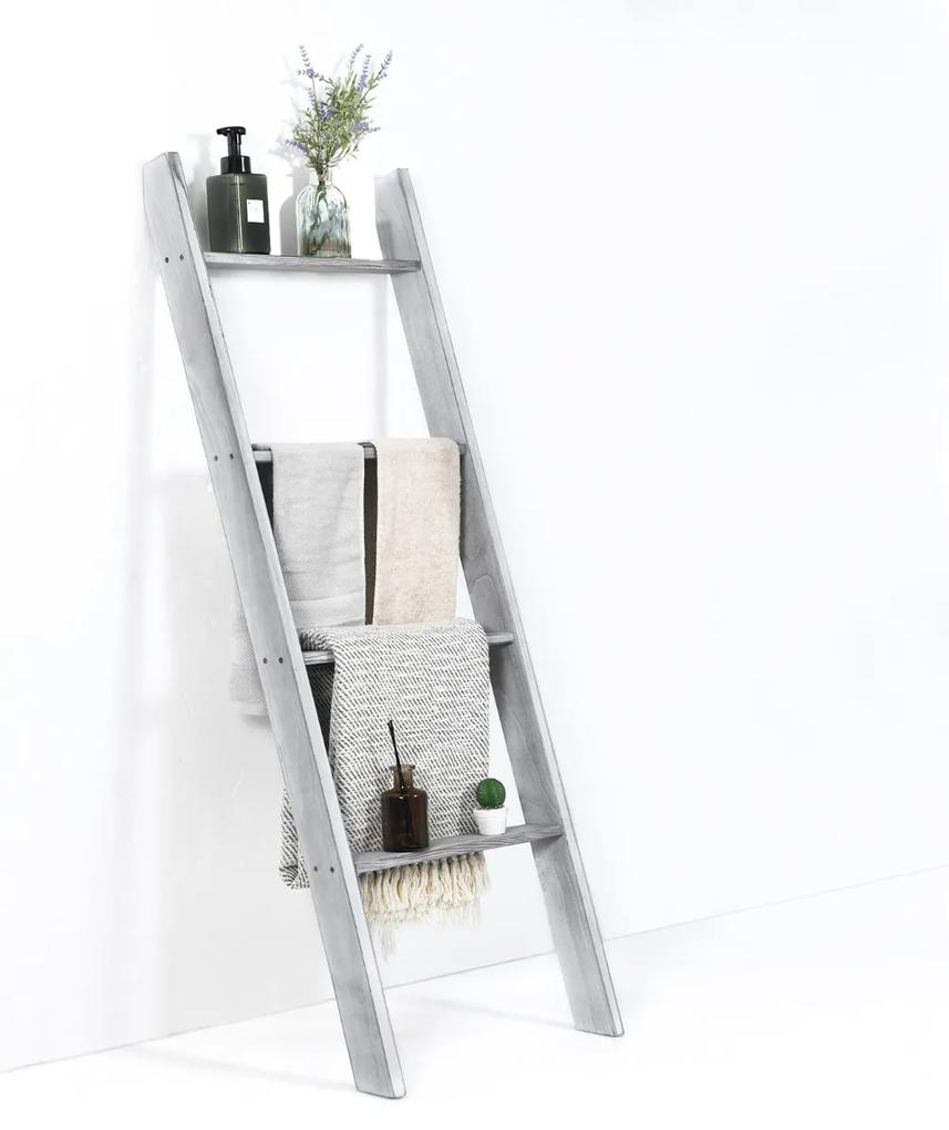 Toalheiro Escada de madeira 4 níveis prateleira de parede decorativa para sala de estar banheiro quarto 51 x 8 x 137 cm cinza