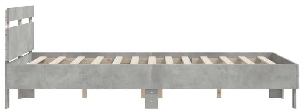 Estrutura cama cabeceira e luzes LED 140x190cm cinzento cimento