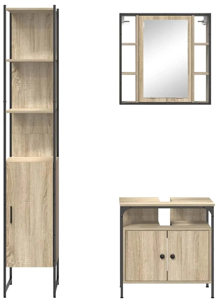Conjunto de Móveis para Banheiro 3 pcs Carvalho sonoma