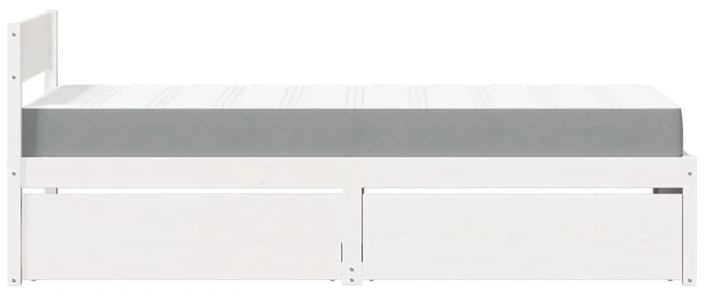 Cama com gavetas e colchão 90x190 cm pinho maciço branco