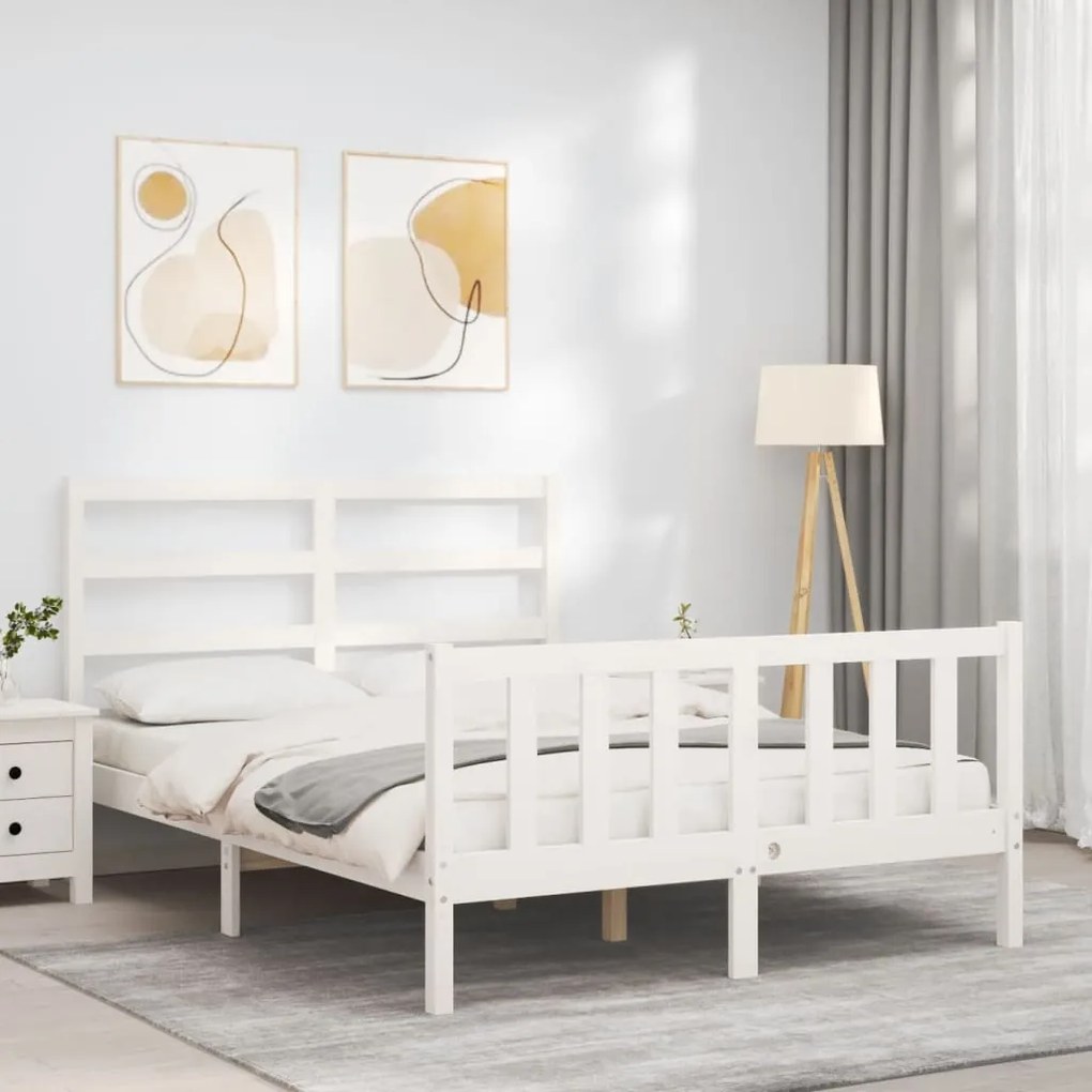 Cama sem colchão 140x200 cm madeira de pinho maciça branco