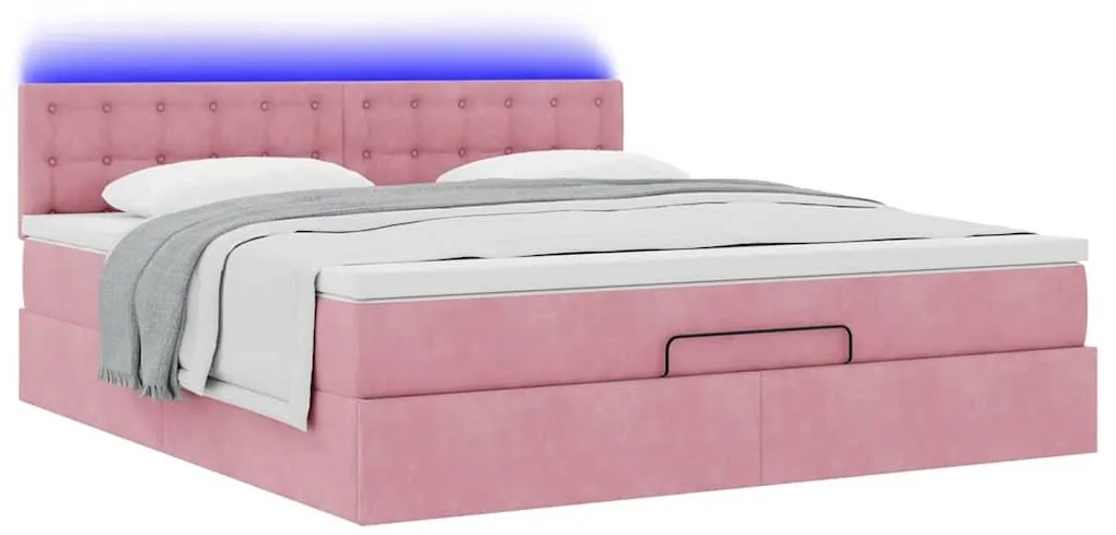 Estrutura de cama otomana com colchão 160x200 cm veludo rosa