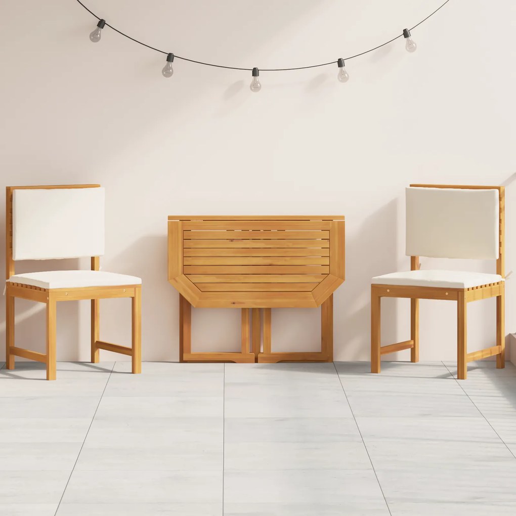 Conjunto de Bistrô para o Jardim de 3 Peças com Almofadas em Madeira de Acácia
