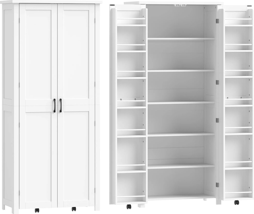 HOMCOM Móvel de Cozinha Moderno: Rodízios, 2 Portas, 14 Compartimentos, Cor Branco. | Aosom Portugal