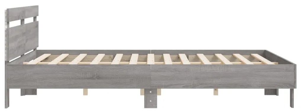 Estrutura cama c/ cabeceira/luzes LED 160x200cm cinzento sonoma
