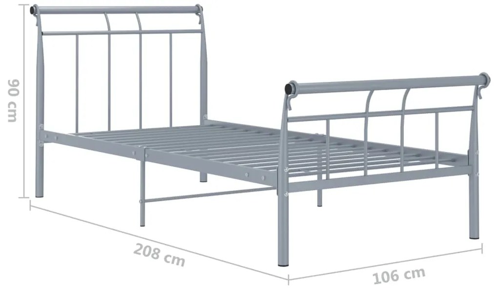 Estrutura de cama 100x200 cm metal cinzento