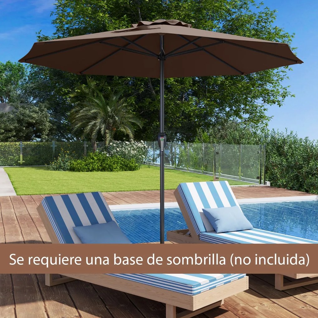 Guarda-sol 260 x 260 x 225 cm com alça giratória 8 varas Parte superior ventilada Proteção solar Café