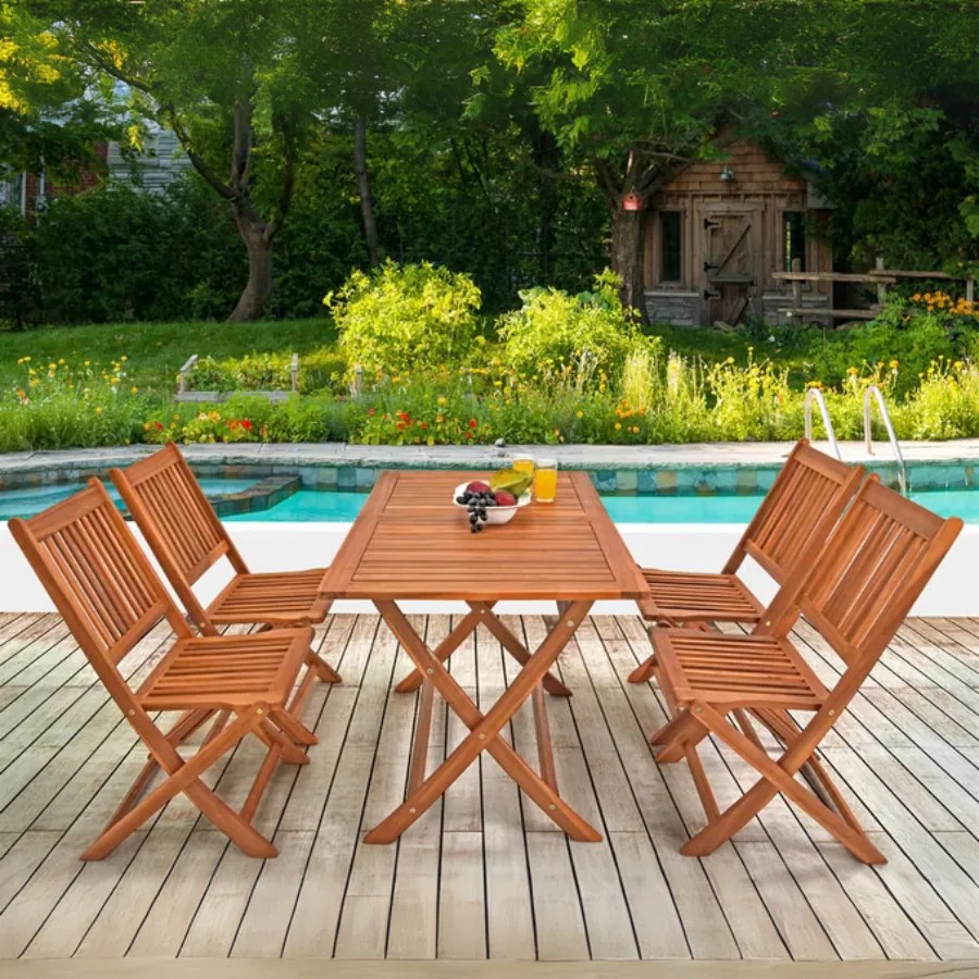 Conjunto de jardim Sydney 5 peças em madeira de acácia com certificação FSC®