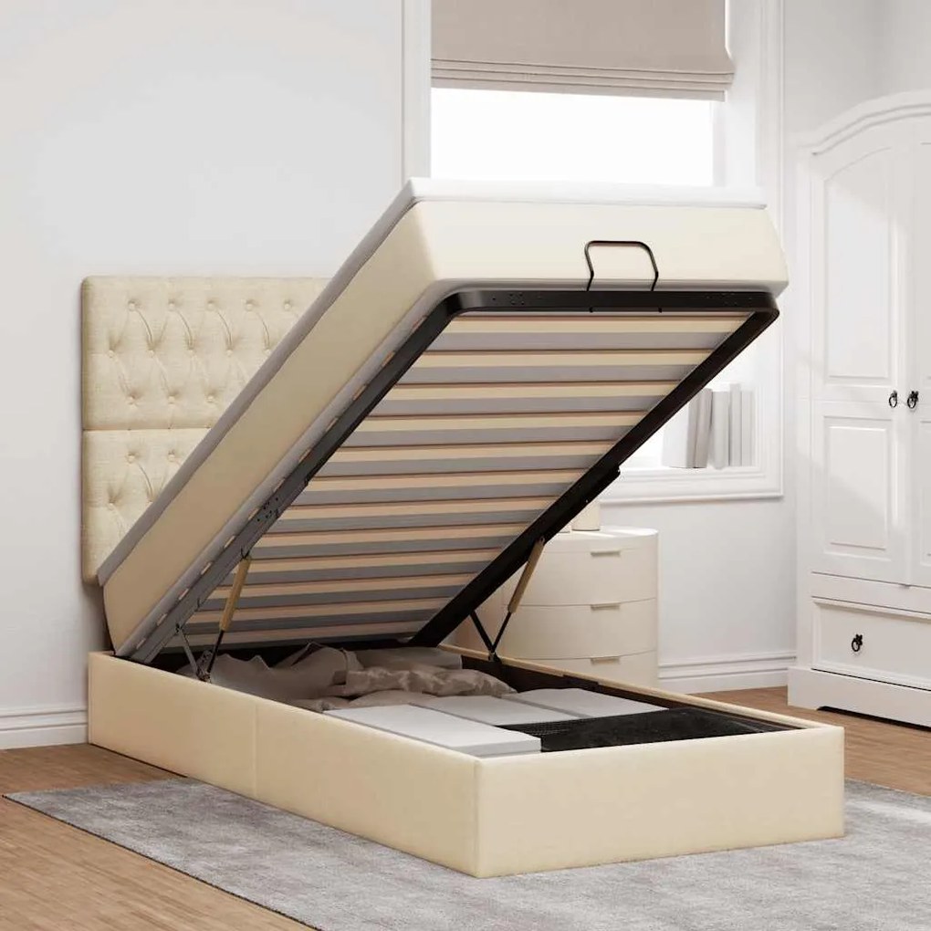 vidaXL Estrutura de cama otomana com creme de colchão 90x190cm tecido