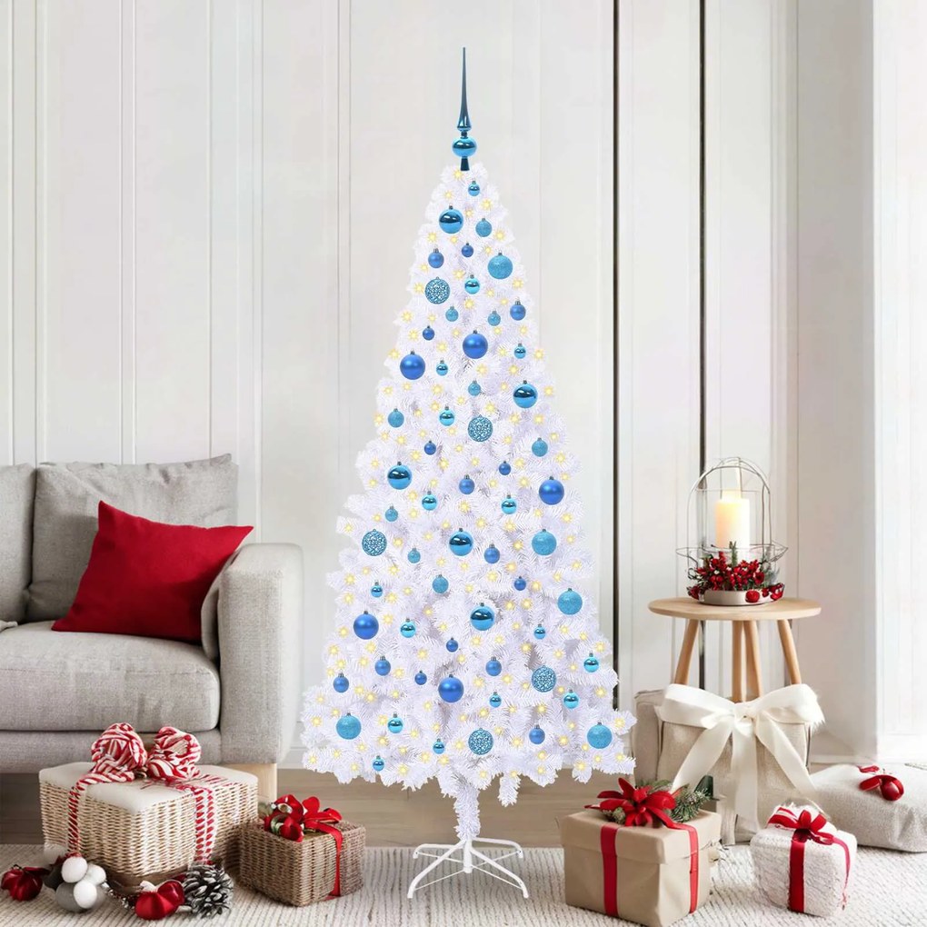 vidaXL Árvore de Natal Artificial com 300 LEDs Branco 180 cm PVC e Aço