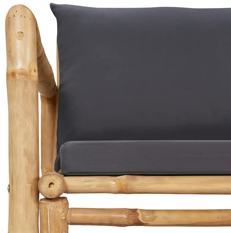 2pcs conj. lounge de jardim bambu c/ almofadões cinzento-escuro