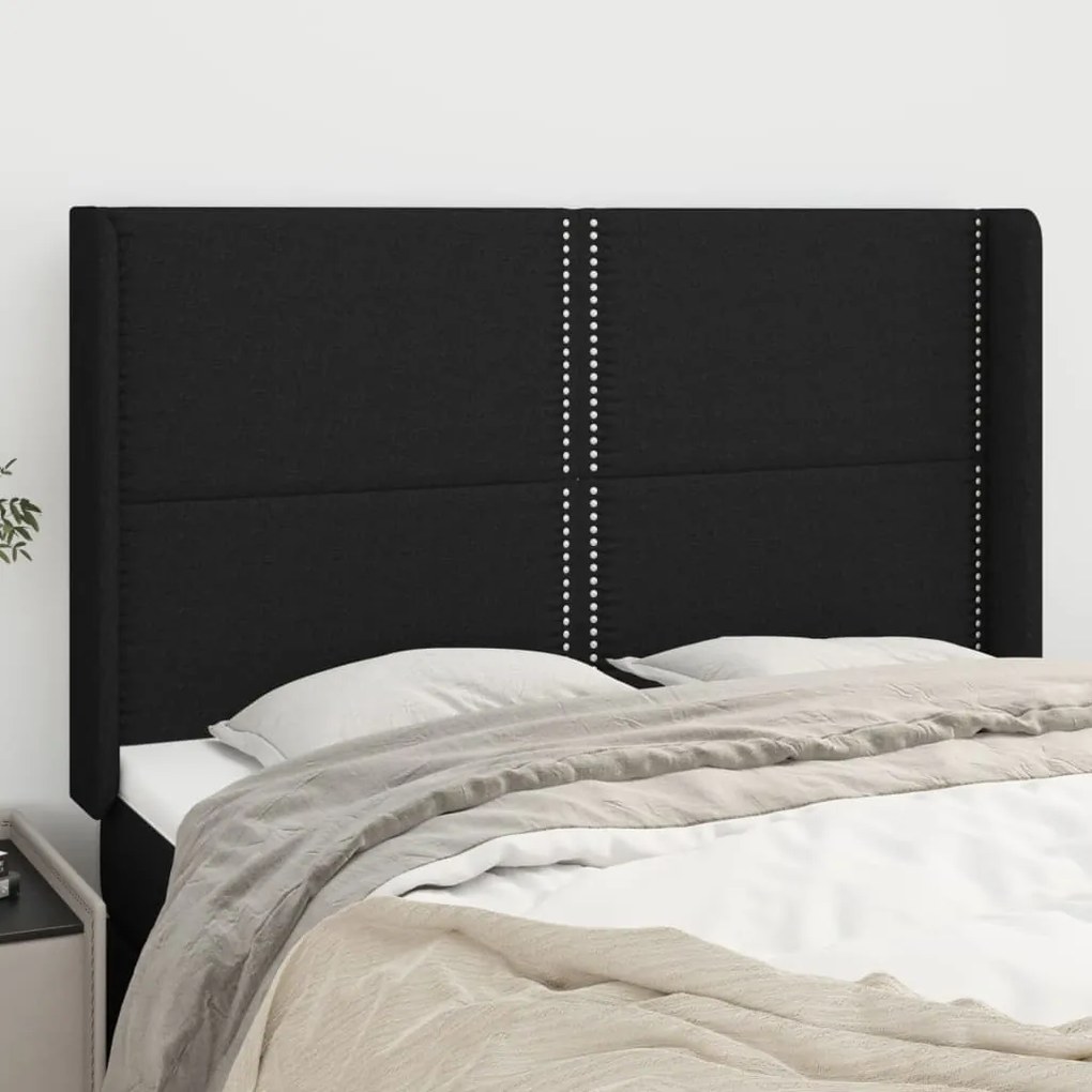 vidaXL Cabeceira de cama c/ abas tecido 147x16x118/128 cm preto