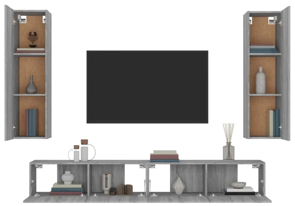 Conjunto móveis de TV 4 pcs madeira processada sonoma cinza