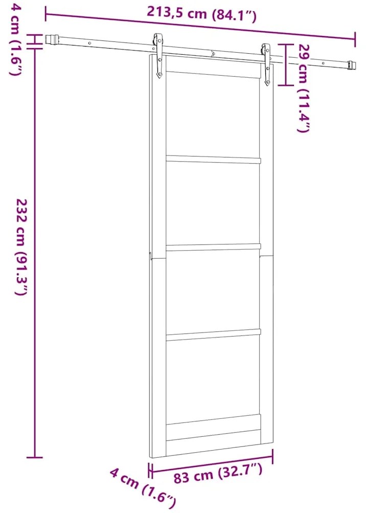 Porta Deslizante vidaXL com Conjunto de Ferragens 'ORKDAL'83x232 cm