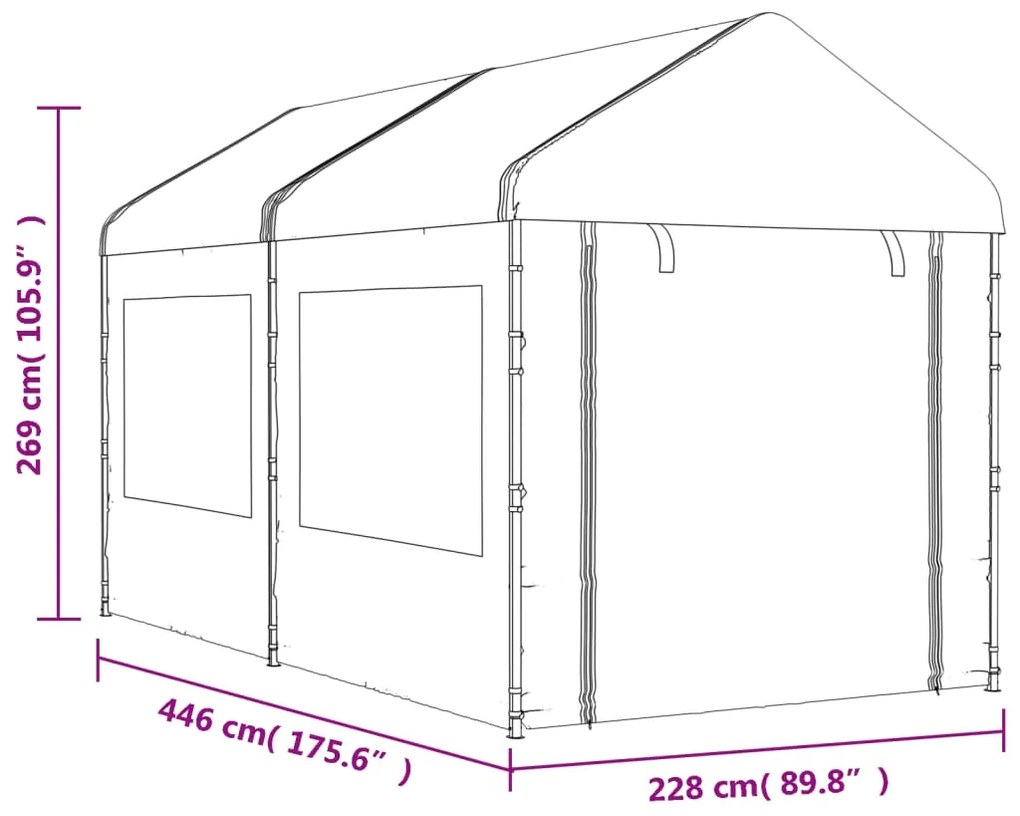 Gazebo com telhado 4,46x2,28x2,69 m polietileno branco