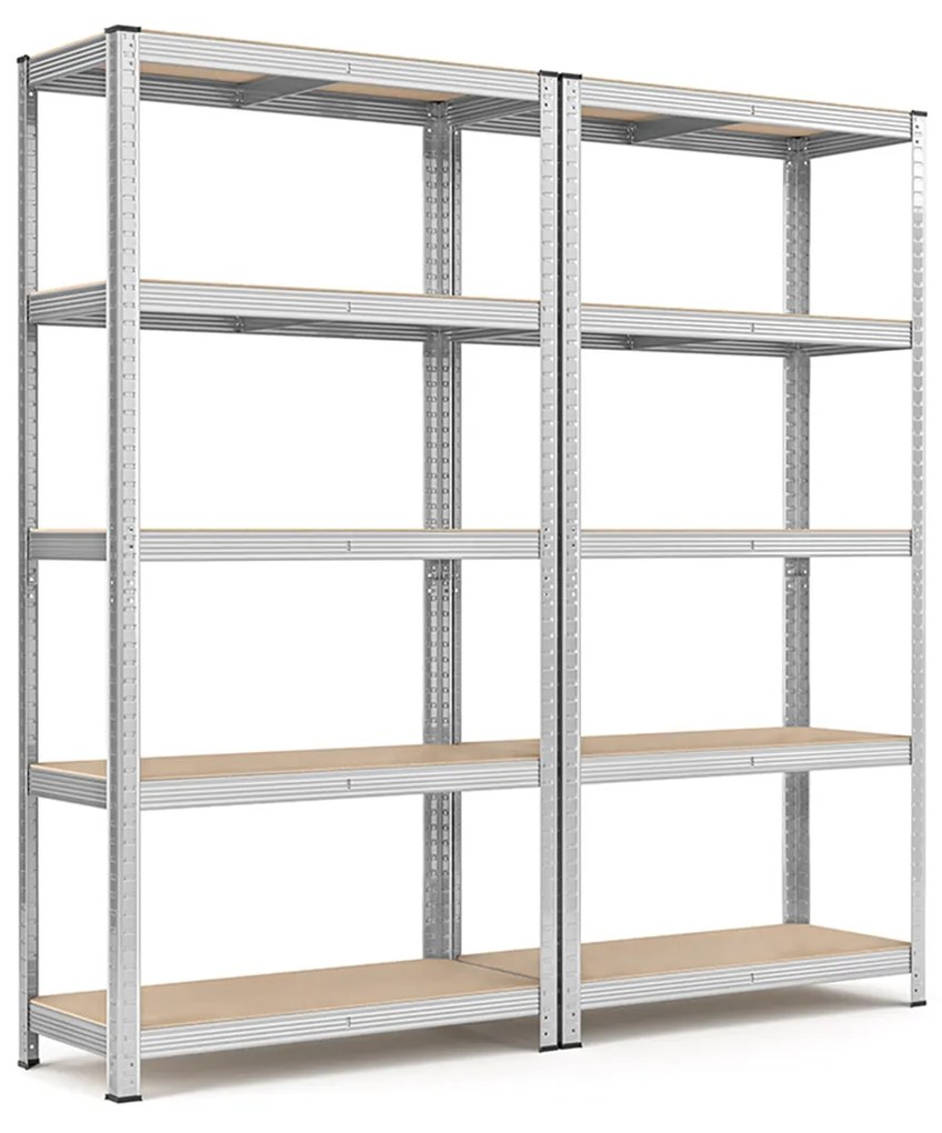 Estantes SONGMICS de 5 níveis, conjunto de 2 estantes de aço para armazenamento, montagem sem ferramentas, para garagem, galpão, capacidade de carga 875 kg, 40 x 90 x 180 cm, prata GLR040E02
