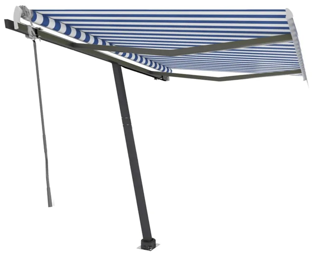 Toldo retrátil manual com LED 300x250 cm azul e branco