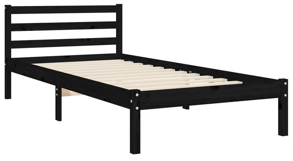 Estrutura de cama com cabeceira 90x200 cm madeira maciça preto