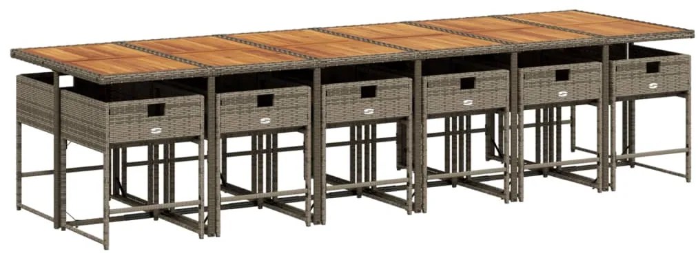 13 pcs conjunto jantar p/ jardim c/ almofadões vime PE cinzento