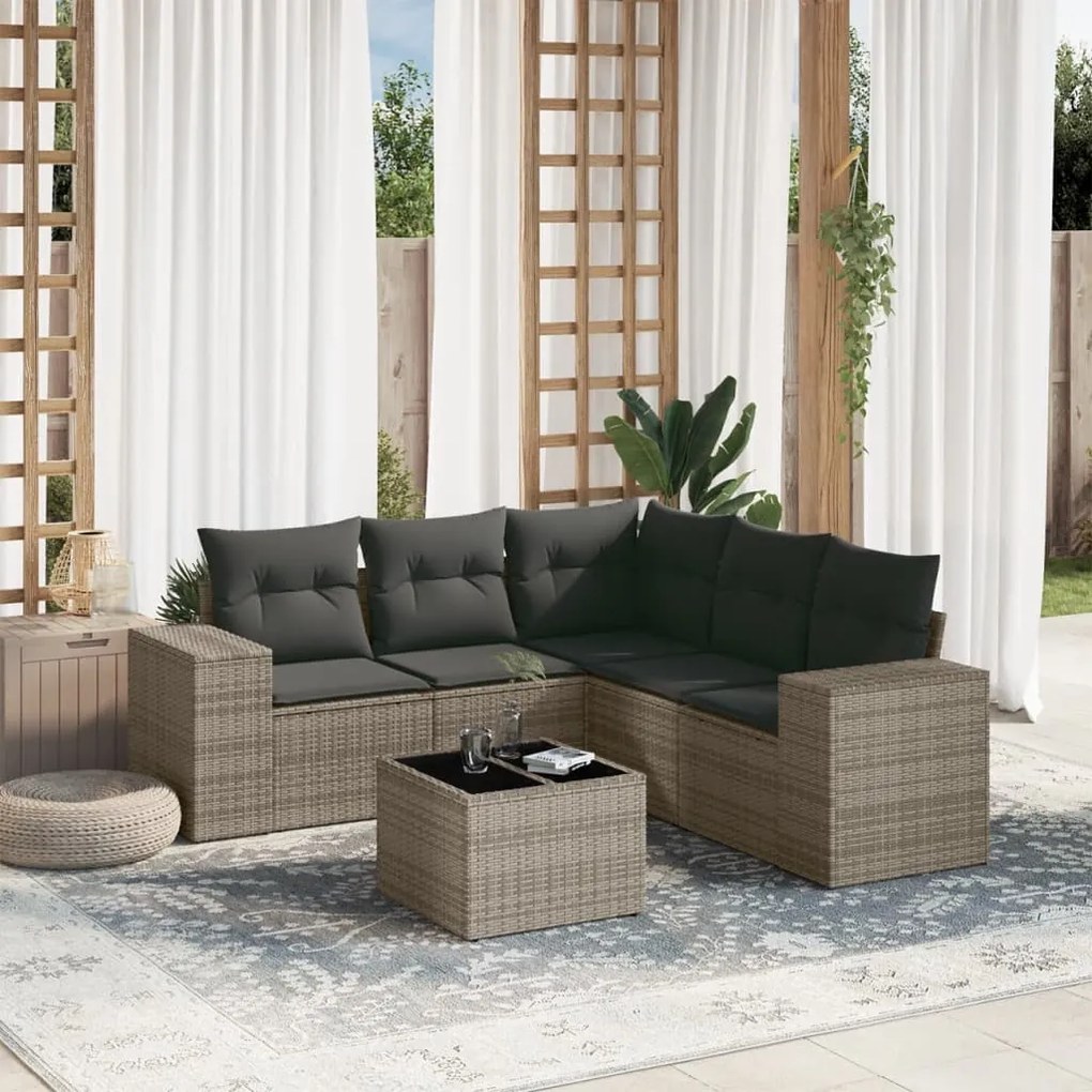 6 pcs conjunto sofás de jardim com almofadões vime cinzento