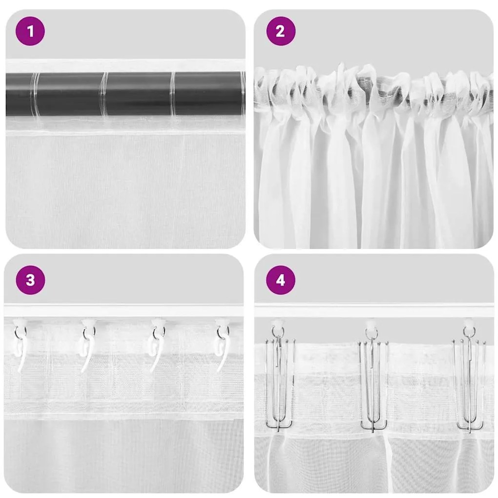 Cortinas de voile com bolsos para varão 2 pcs rosa