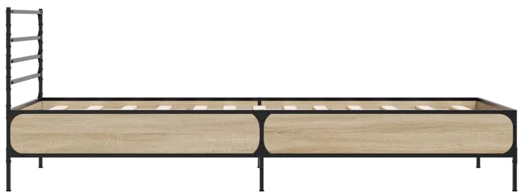 Estrutura de cama derivados de madeira e metal carvalho sonoma